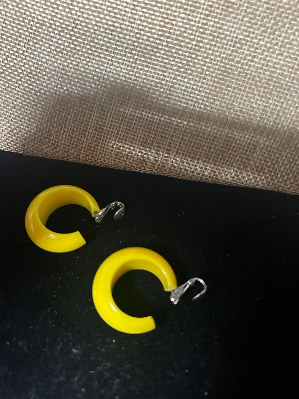Vintage Yellow Hoop Clip-On Earrings 1970s era ?